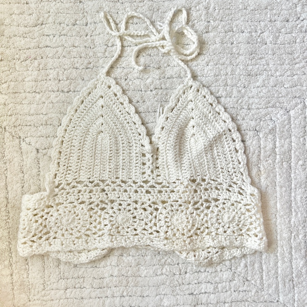 Crochet Halter Crop Top/ Bralette in Cream